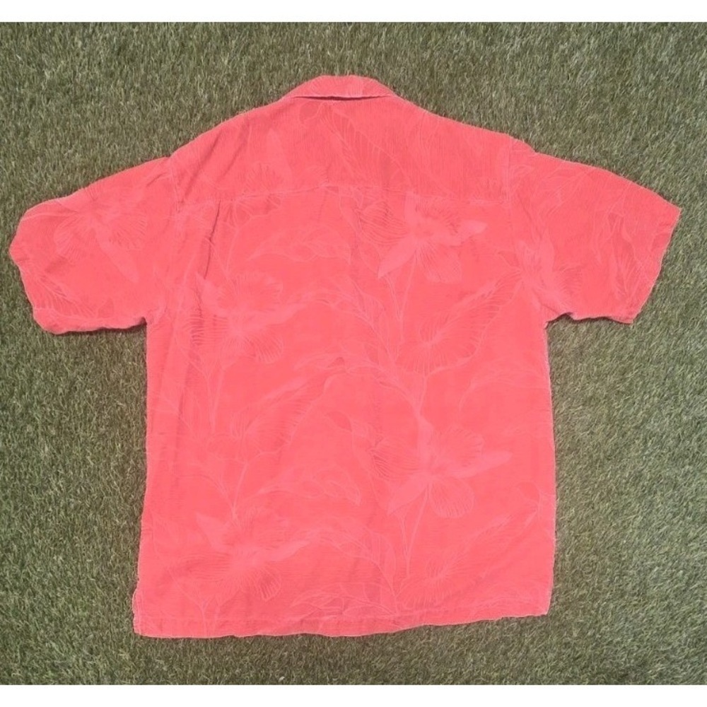 Tommy Bahama Shirt Large 100% Silk Tonal Floral Jacquard Terracotta Camp XL Fit - Picture 5 of 8